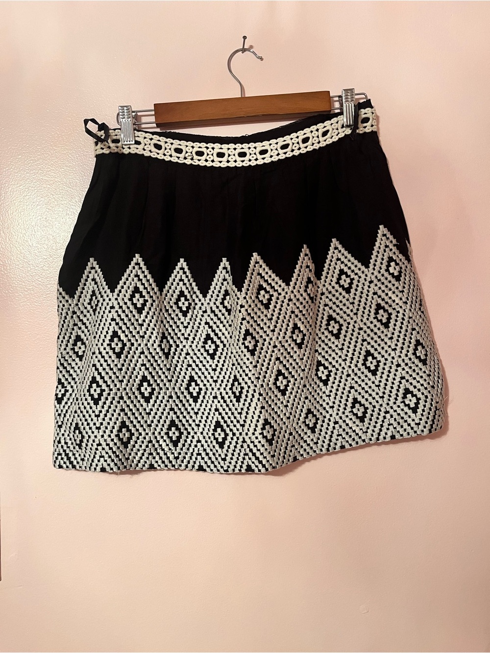 Wishlist Black and White Embroidered Mini Skirt